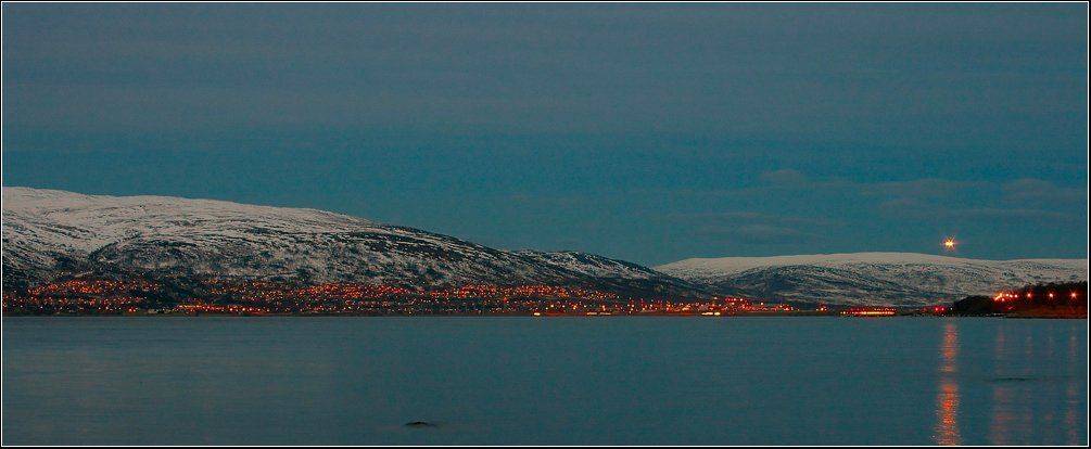 Норвегия,заполярье,ночь,Тромсе,море,горы,самолет, skurk