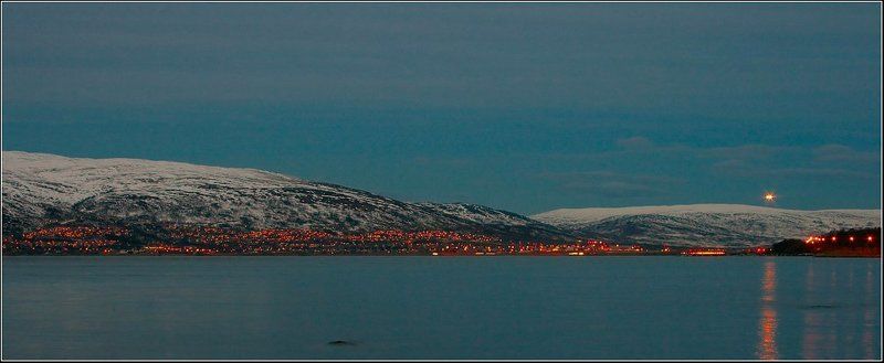 Норвегия,заполярье,ночь,Тромсе,море,горы,самолет Золото севера. фото превью