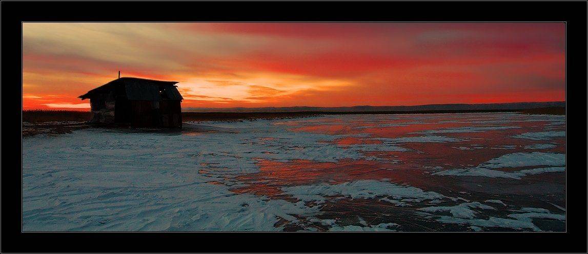 вечер, закат, зима, лед, снег, зимовье, i_go, i_GO