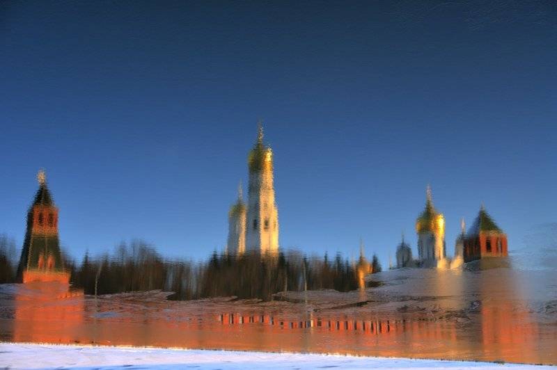 Зима, кремль, отражение, Москва-река, лёд, senjor