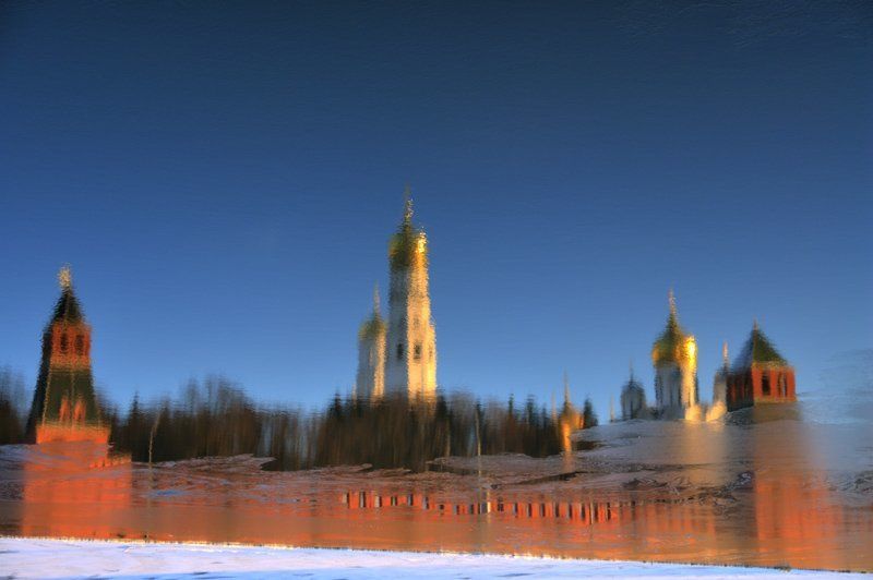 Зима, кремль, отражение, Москва-река, лёд Отражение истории фото превью