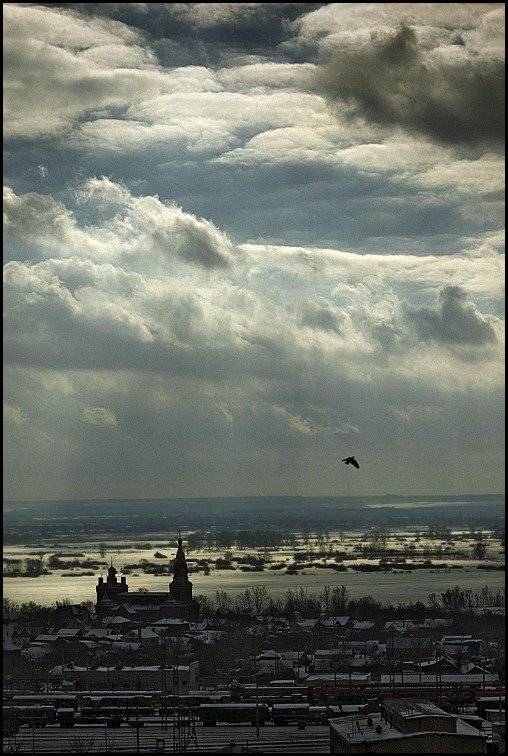 ворон, закат, церковь, зима, Самолинов Андрей