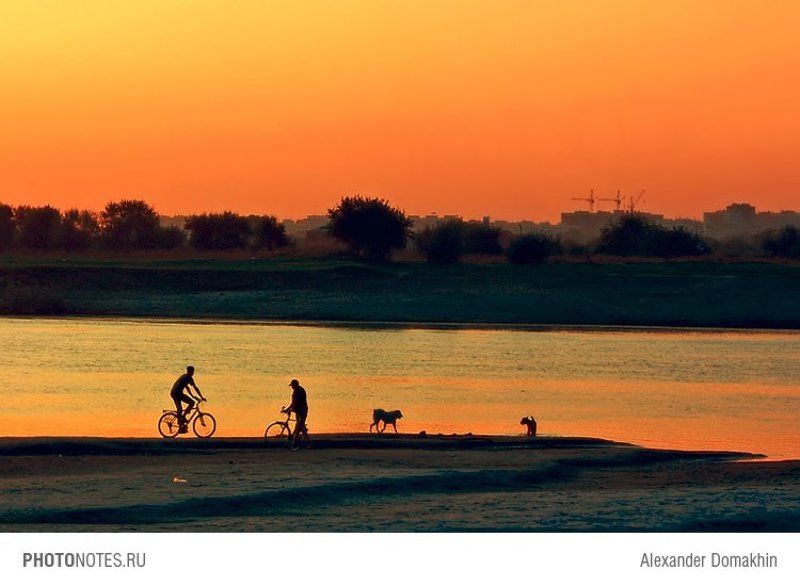 вечер, Кубань, город, пейзаж, PHOTONOTES.RU, река, Краснодар, силуэты Вечернее фото превью