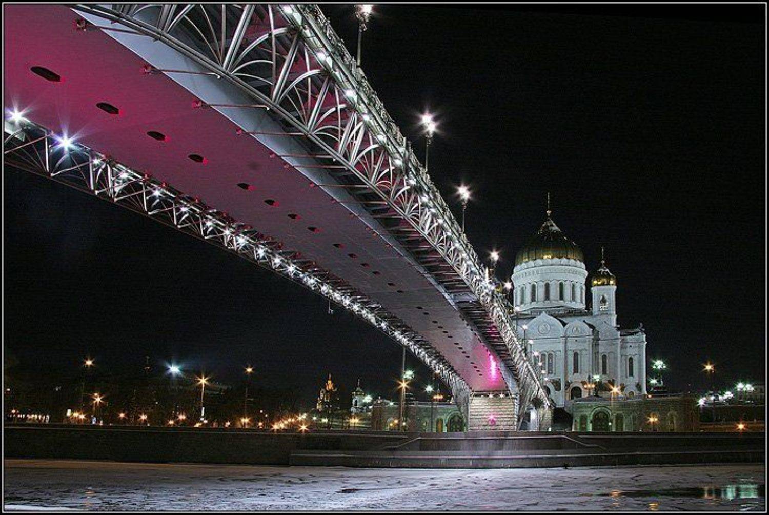 москва, город, храм, река, вода, лед, мост, опоры, свет, фонари, dyadyavasya, Дмитрий Шамин