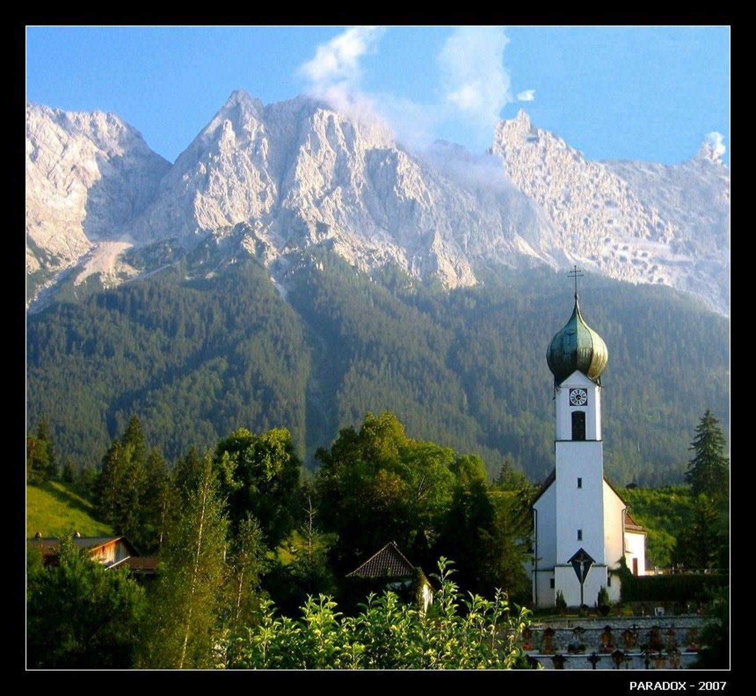 Горы,церковь,Германия,Цугшпитце,Grainau,PARADOX, PARADOX