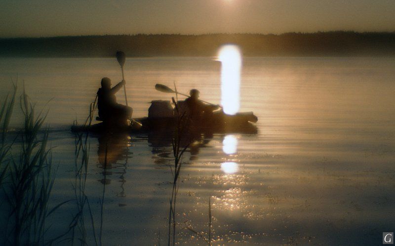 Рассвет, байдарка, Волга, Завидово, монокль Поутру фото превью