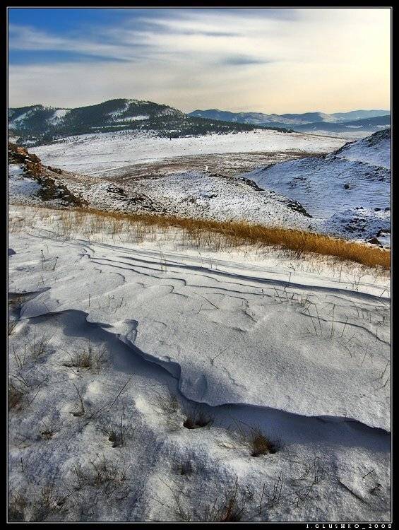 зима, снег, наст, трава, горы, бурятия, Игорь Глушко