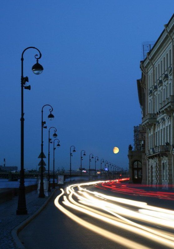 питер, город, огни, фонарь, дорога Огни вечернего Питера фото превью