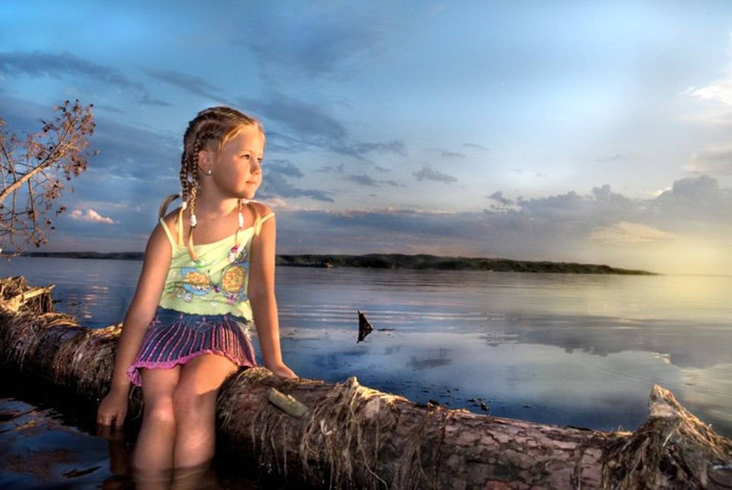 девочка маленькая портрет закат пейзаж дерево мягкий свет, Железняк Михаил