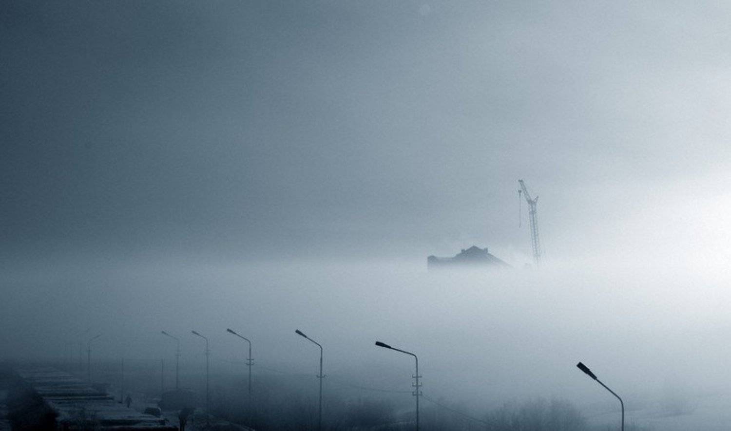 туман, ч/б, город, Кфмук