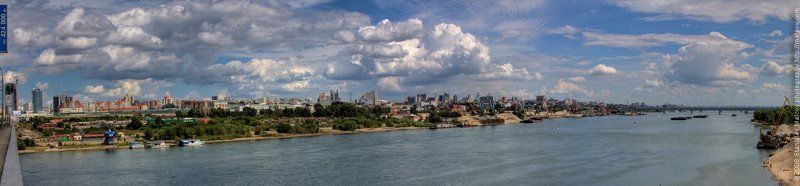 обь, вид с димитровского моста, панорама Правый берег Оби, промзона, Речпорт фото превью