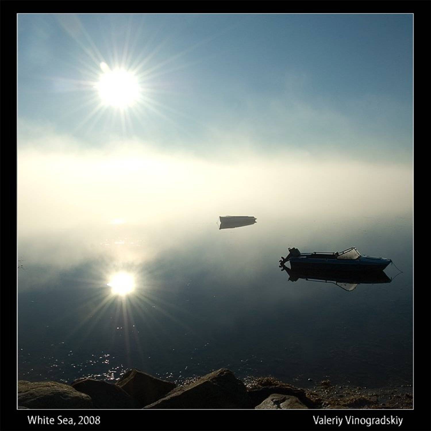 лодки, туман, вода, море, солнце, Виноградский Валерий