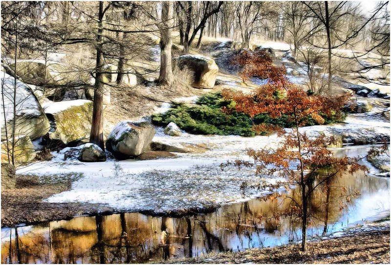 пейзаж, природа, река, скалы Последняя листва фото превью