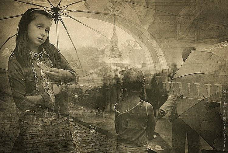 девочка, зонтик, дождь, люди, bioskiss