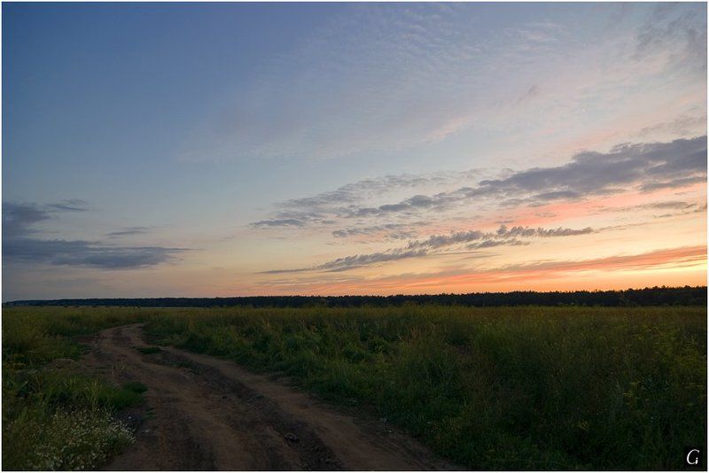 нижнекамск, вечер, поле, дорога, закат, небо, татарстан, нижняя, кама Вечер на окраине. фото превью