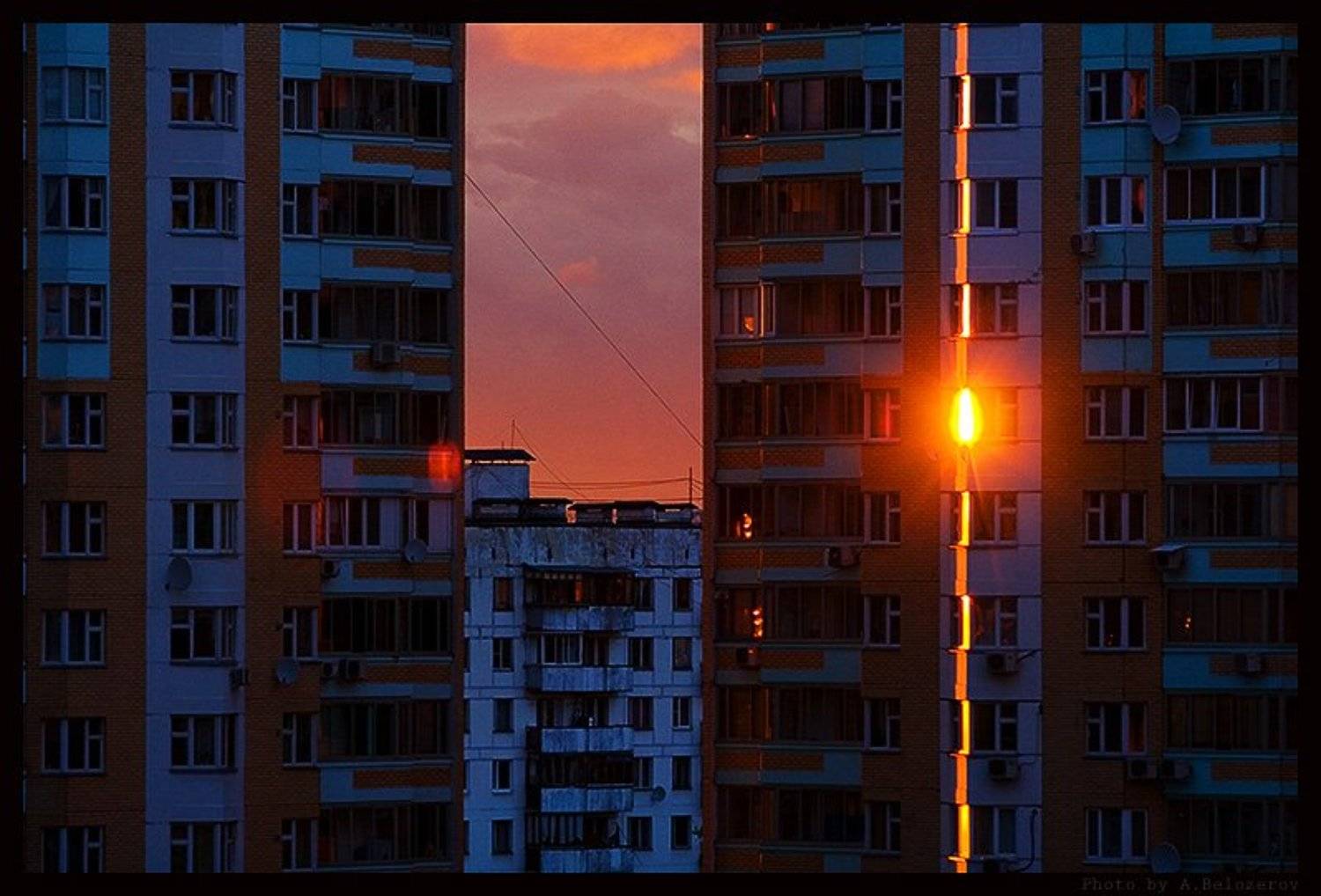 блик, закат, солнце, город, Aleksey