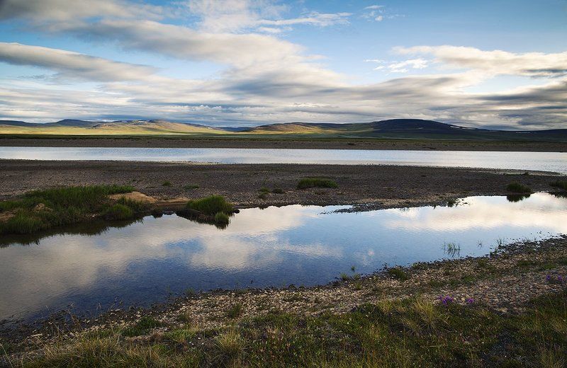 россия, чукотка, речка, пейзаж, природа, небо, облака, тундра, Просторы... фото превью