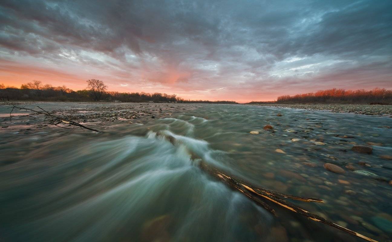 весна, река, лаба, рассвет, дождь, Николай Мысливцев
