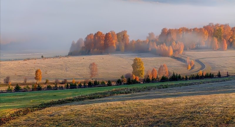 утро, рассвет, восход, туман, лучи Осеннее настроение фото превью