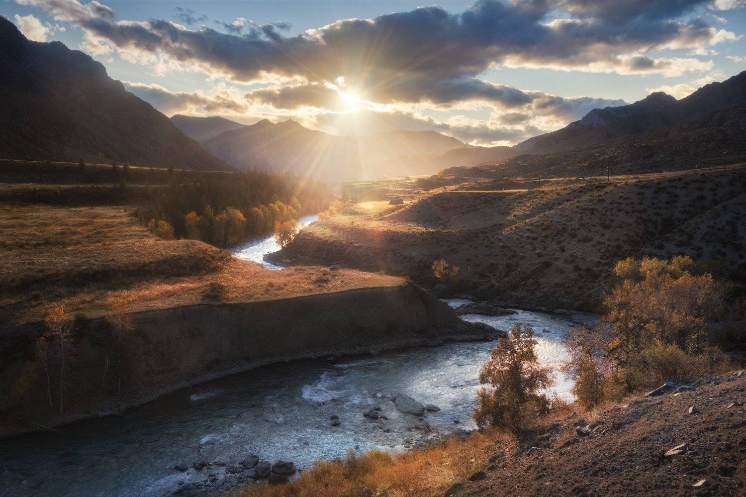 алтай, горный алтай, горы, горная река, чуя, порог турбинный, онгудайский район, золотая осень, золотой час, пейзажи алтая, Алена Рубан