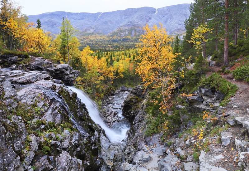 кольский, север, заполярье, хибины Водопад на реке Рисйок фото превью