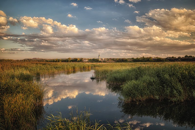 нижняя крынка, крынка, река, пейзаж, облака, тростник, донбасс Нижняя Крынка фото превью
