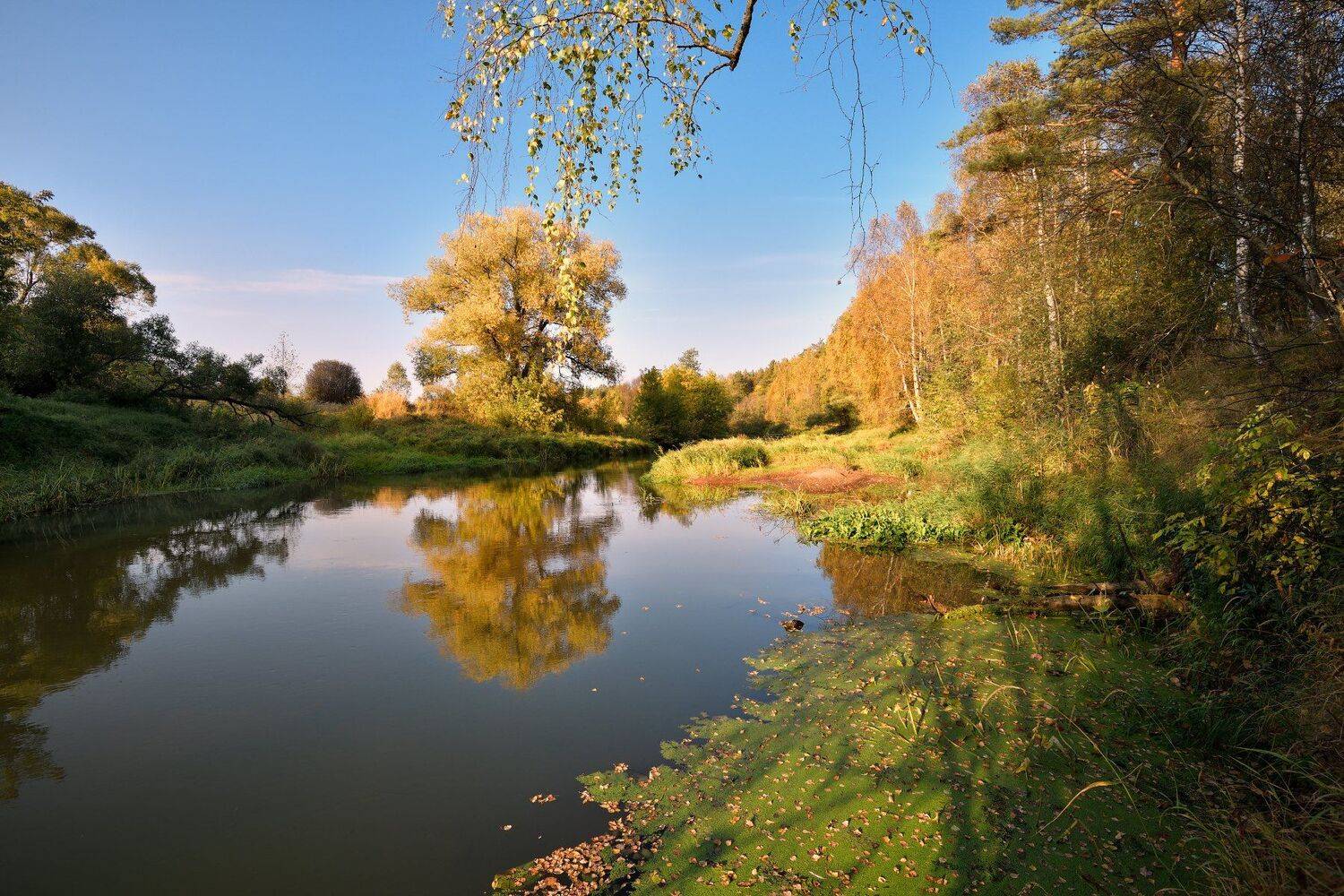 осень,сентябрь,река,берег,отражение,небо,солнце,лучи, Виталий Полуэктов