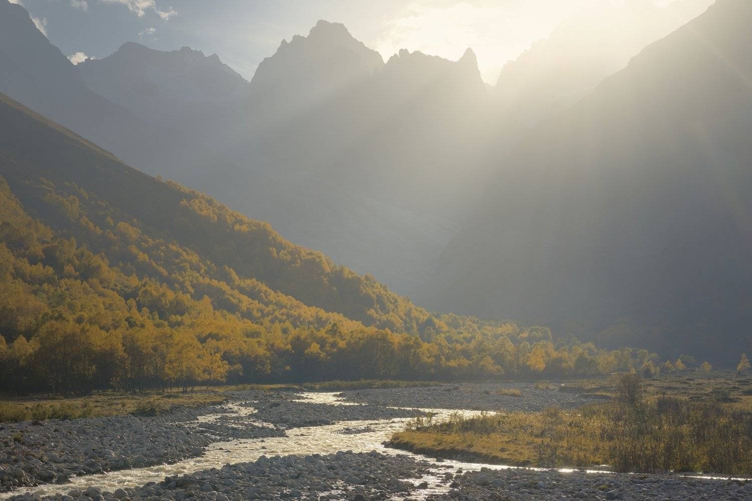 горы осень река закат башиль, Александр Жарников