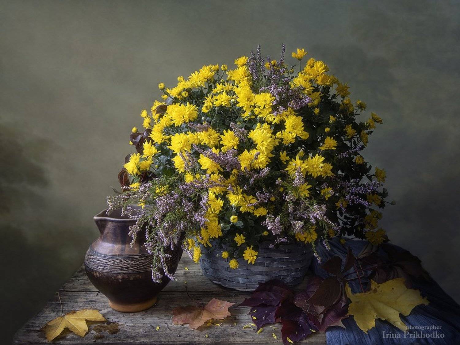 натюрморт, букет, хризантемы, вереск, осень, настроение, Ирина Приходько