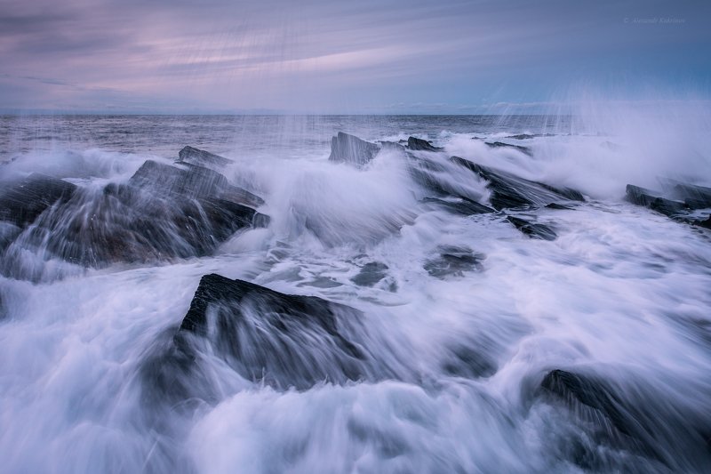 кольский, закат, море, камни, Графика стихии... фото превью