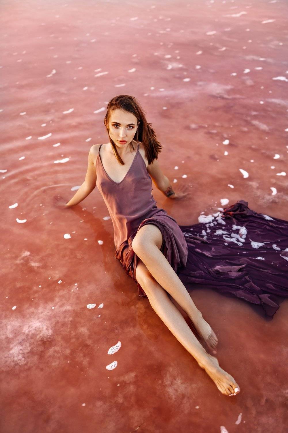 розовое, озеро, девушка, платье, крым, Николай Новиков