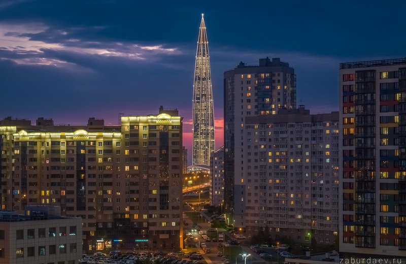 россия, петербург, город, вечер Лахта Центр фото превью