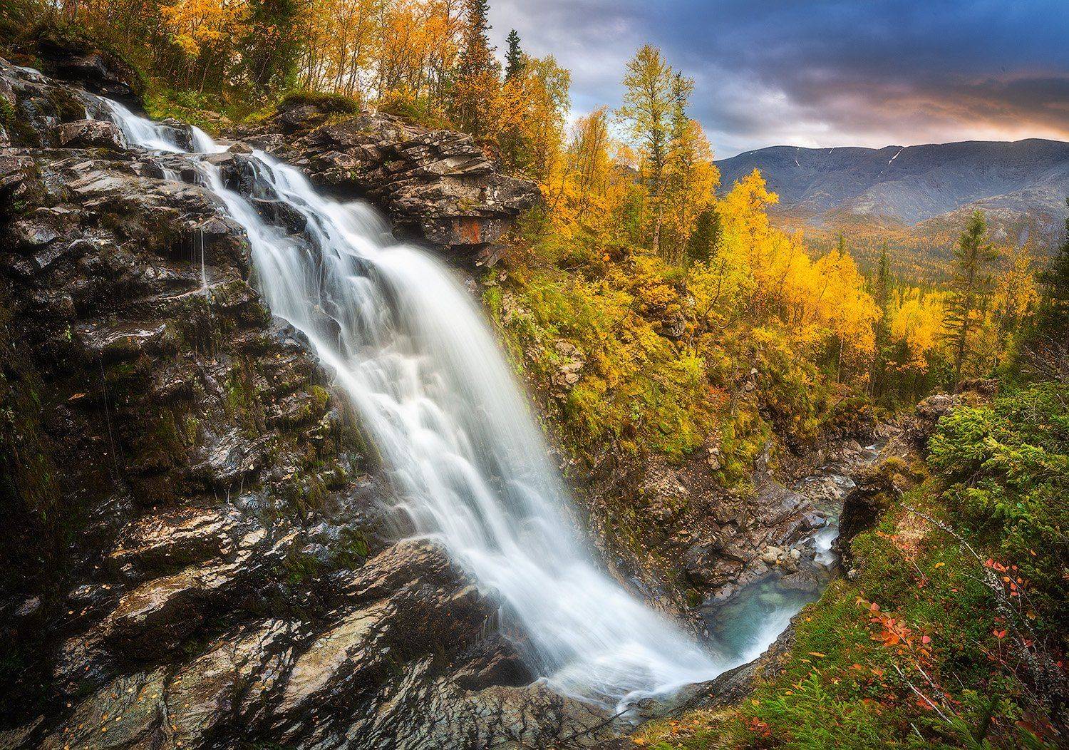 водопад, хибины, пейзаж, золотая осень, Голубев Дмитрий