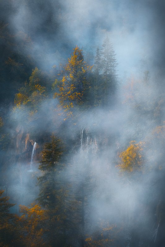 plitvice, lakes, croatia, landscape, autumn, mist, fog, tree, forest,  plitvice lakes фото превью
