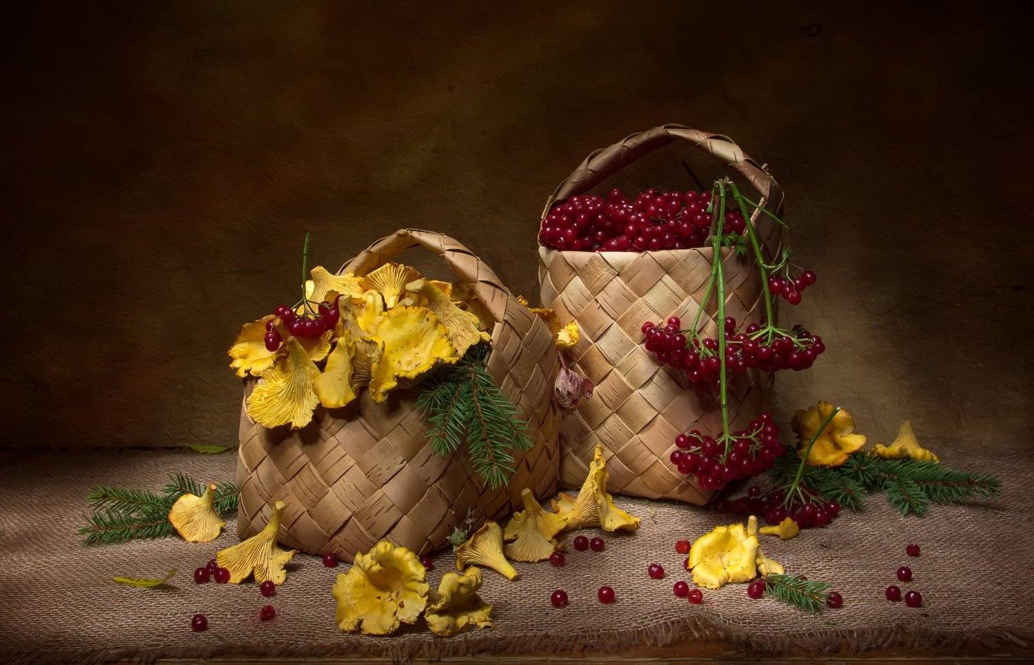 натюрморт, лисички, калина, Татьяна Феденкова