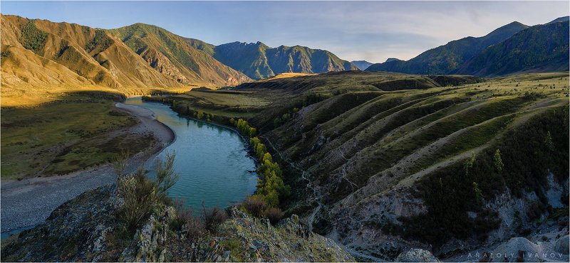 республика алтай, инегень, катунь, река, горы, утро, осень, сентябрь Утро на Катуни фото превью