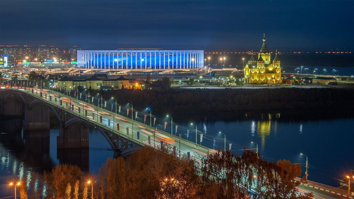 ночь, город, нижний новгород, стадион, собор, мост, фонарь, Andres Ganenkoff