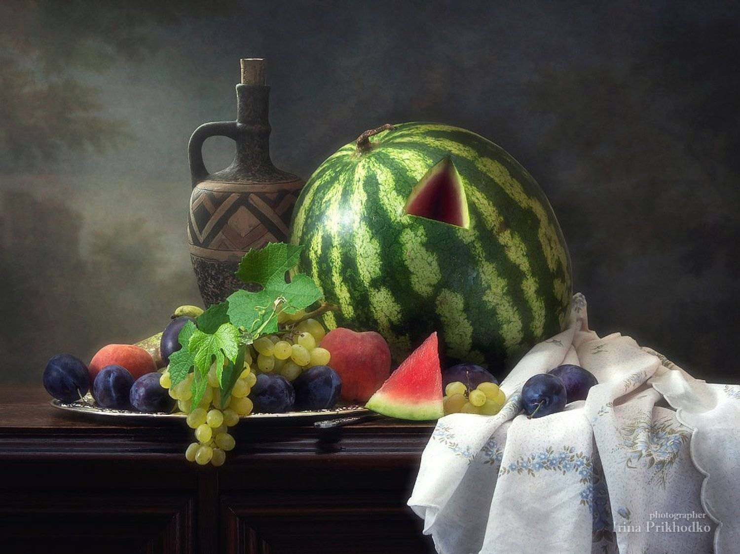 натюрморт, фрукты, ягоды, арбуз, урожай, винтажный, Ирина Приходько
