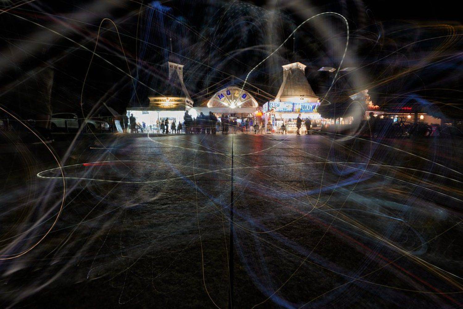 building,architecture,night,lights,city,street,urban,color,colors,colorful,chaos,abstract,art,lines,, Janusz Cedrowicz