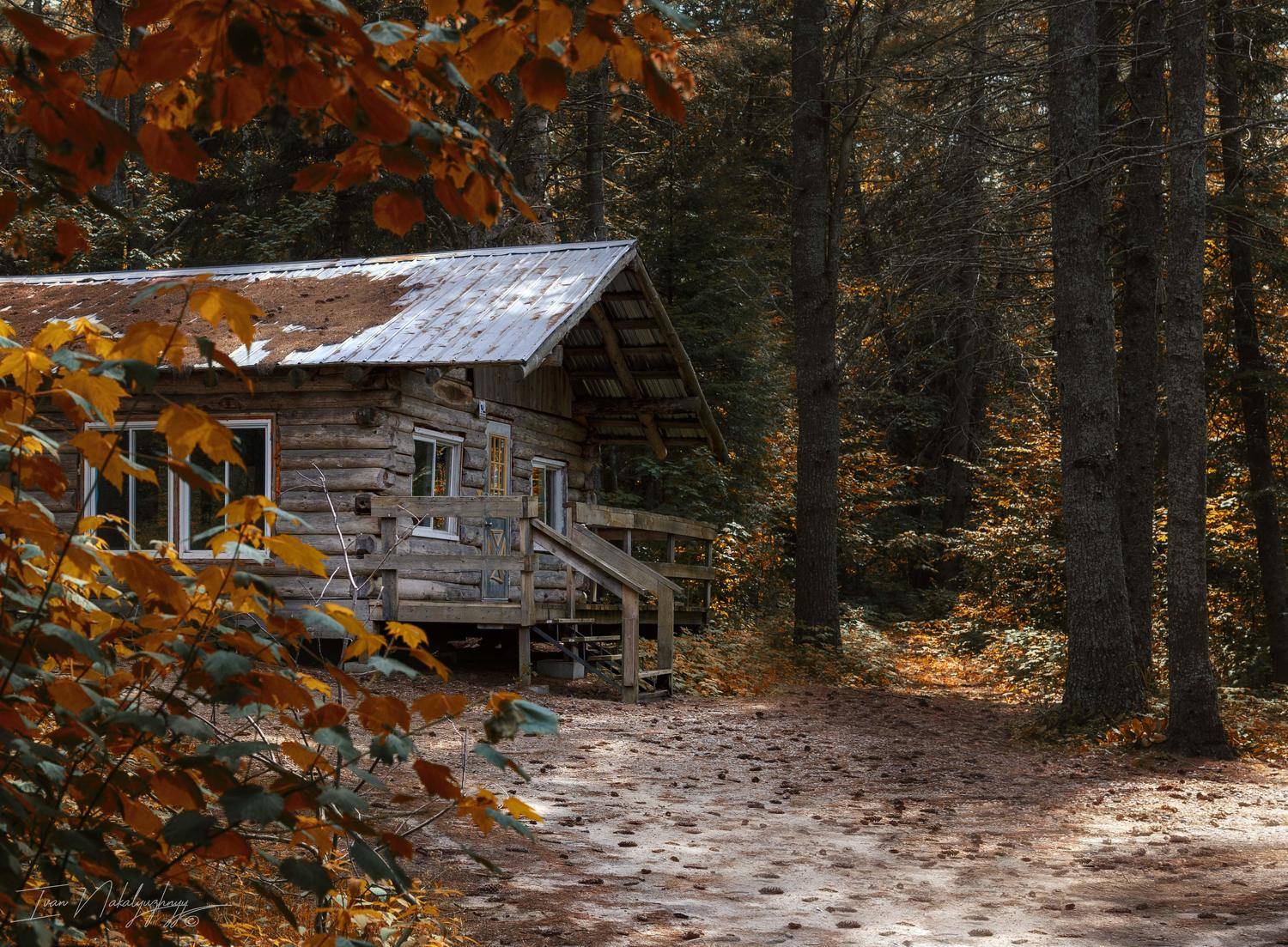 лес хижина природа отдых озеро осень тепло бабье лето, Иван Накалюжный