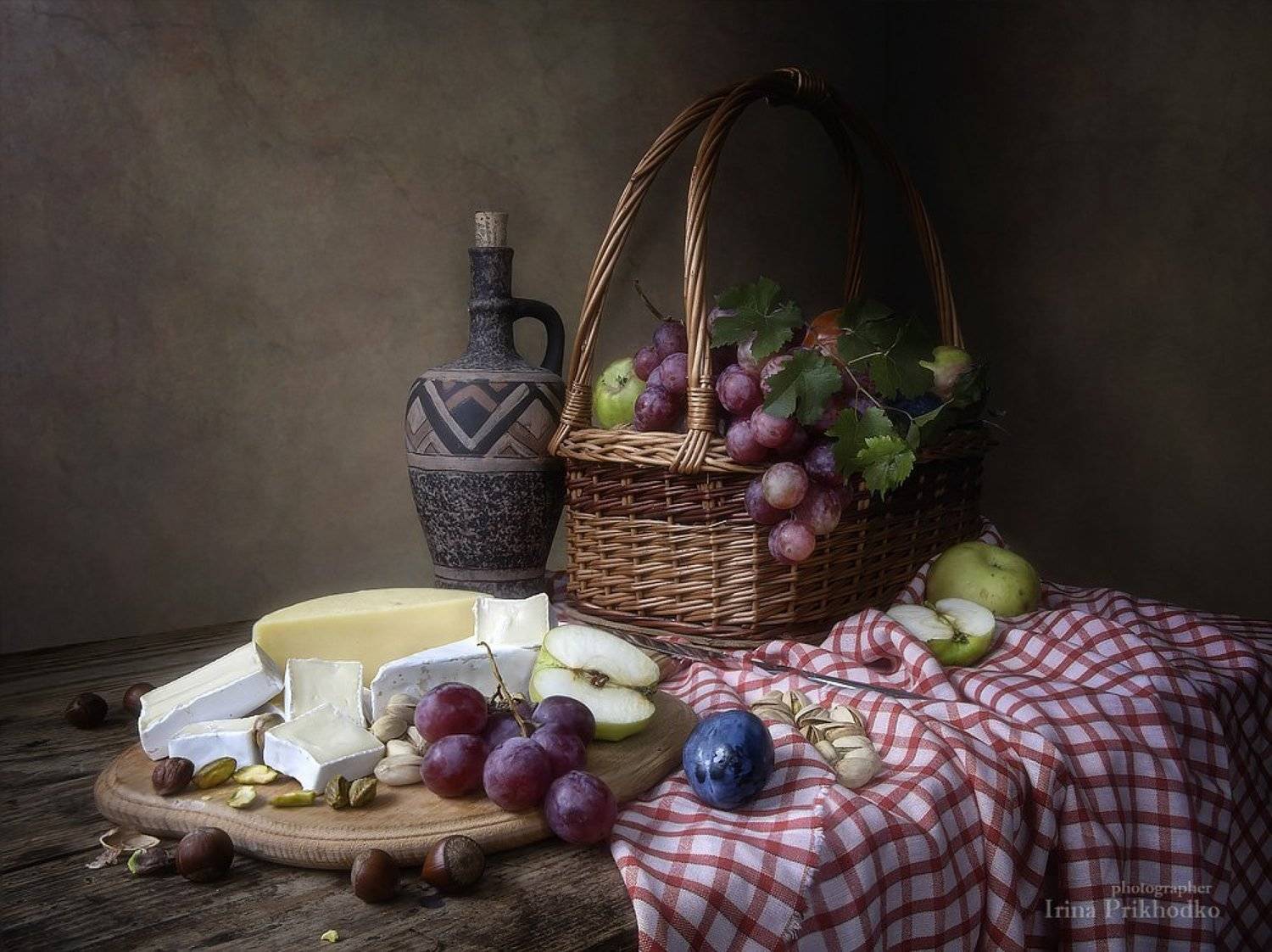 натюрморт, еда, сыры, фрукты, винтажный, орехи, Ирина Приходько