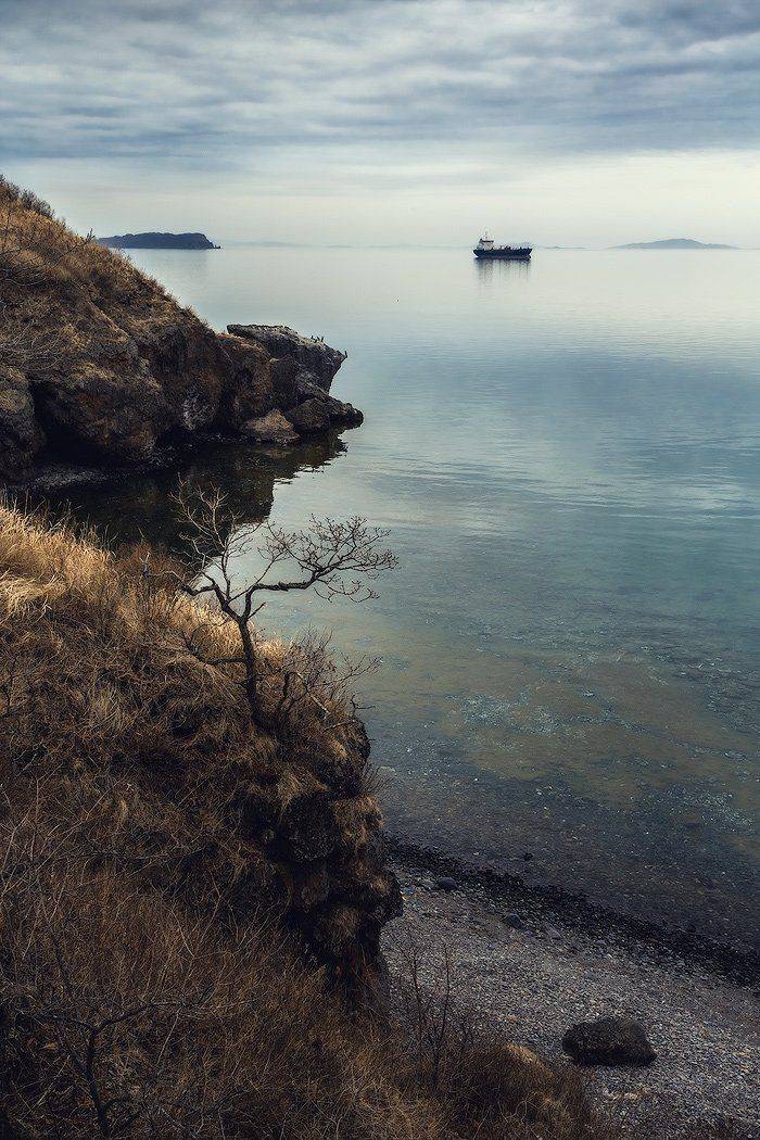 вечер, вечна, апрель, море, скалы, Андрей Кровлин