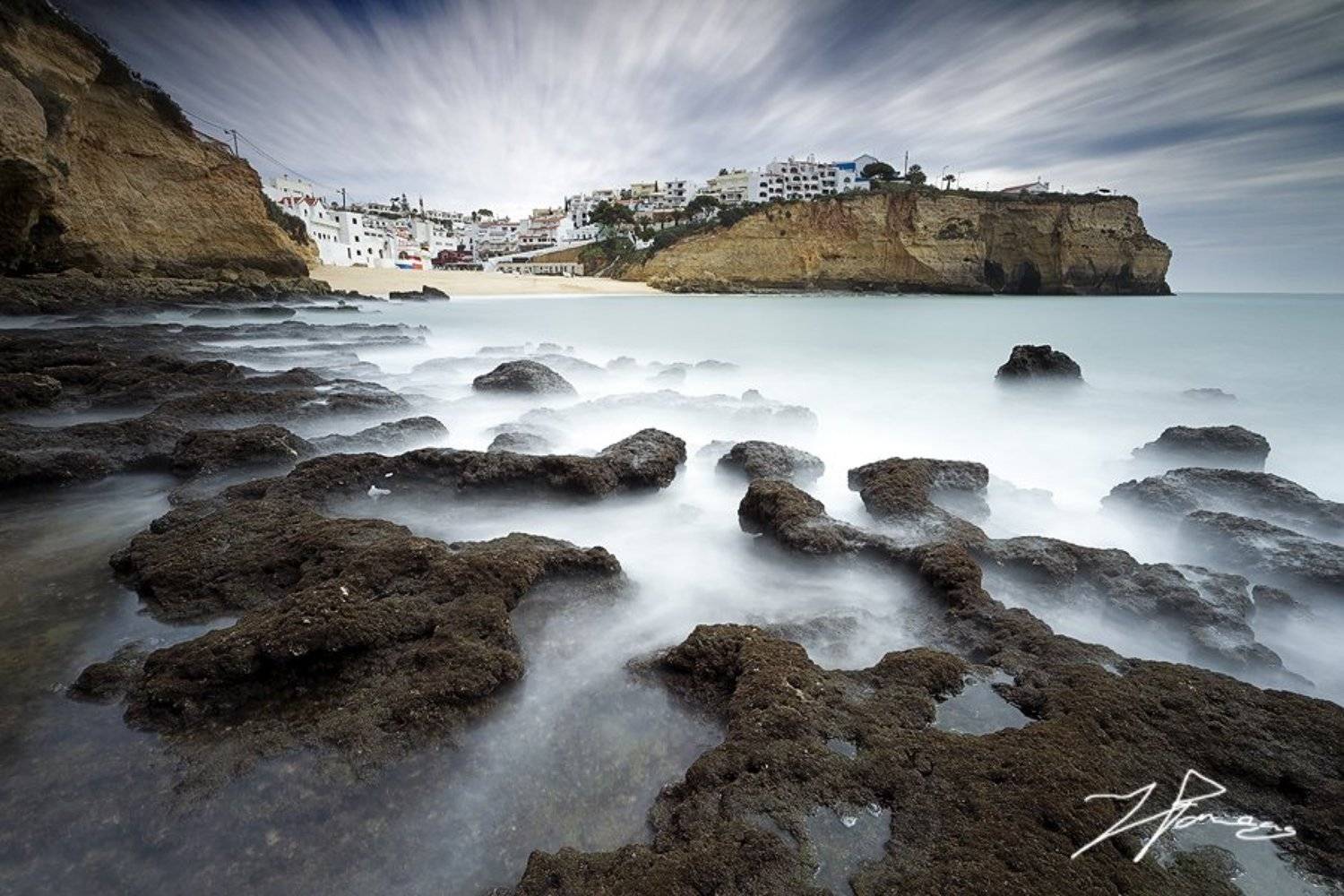 carvoeiro,village,seascapes,sea,sky,landscapes,water,blue,long exposure, Jorge Fonseca