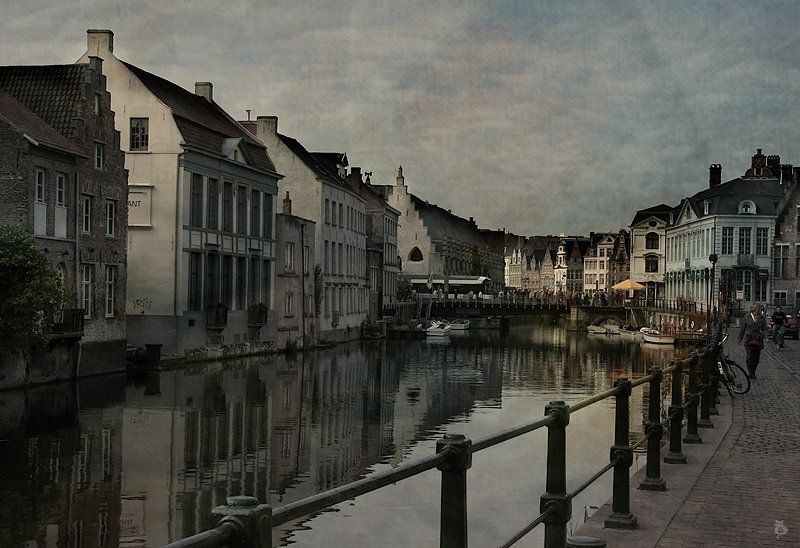 бельгия, гент, город, канал, люди, акварель Гент. Акварельная фото превью