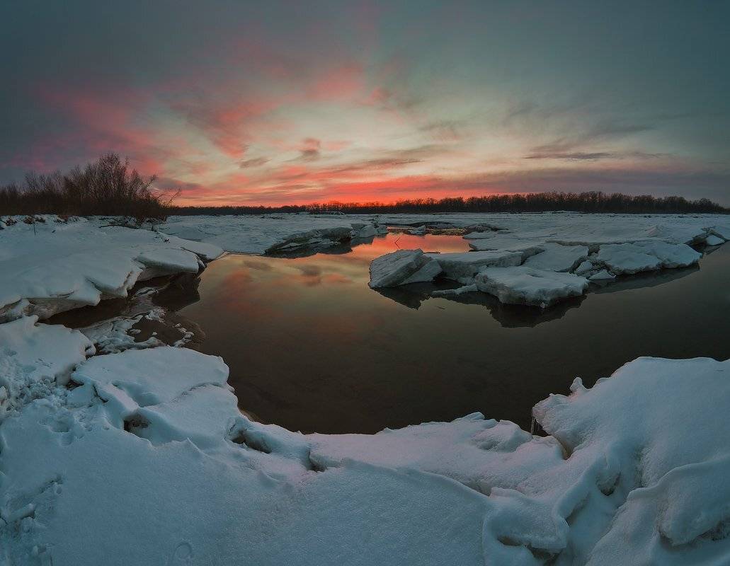 февраль, вечер, река, лаба, Николай Мысливцев