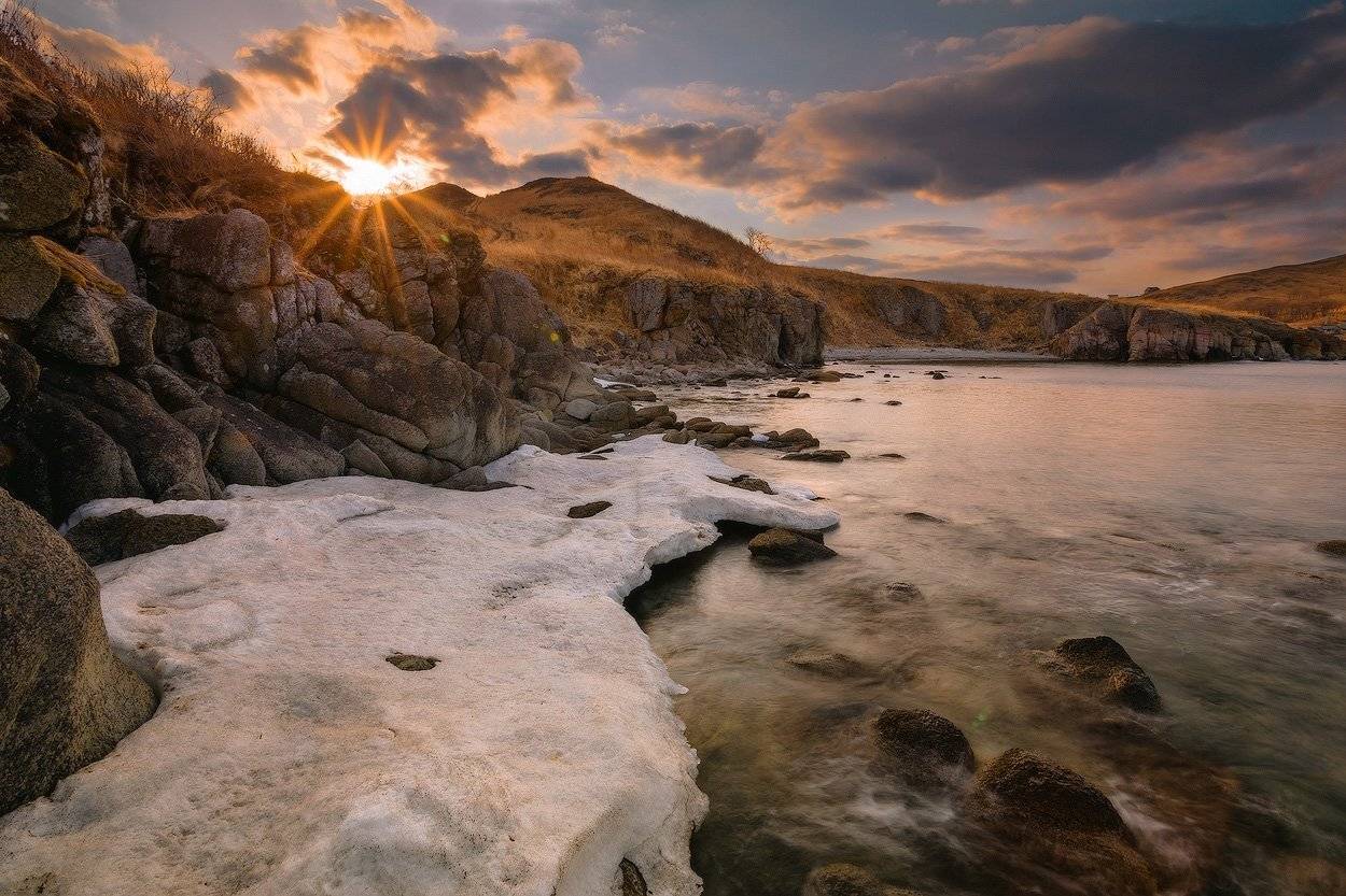 вечер, весна, апрель, море, скалы, Андрей Кровлин