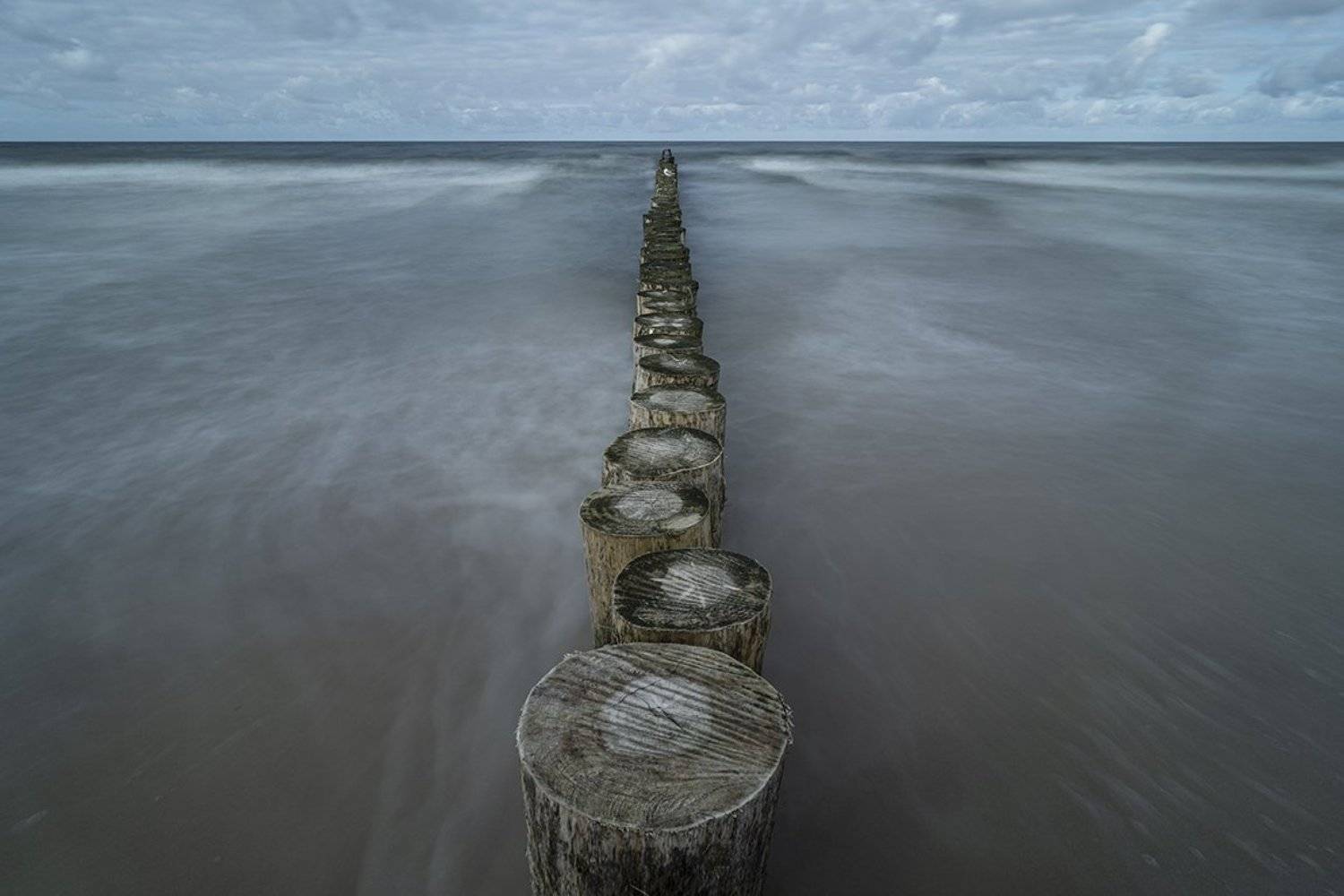 breakwater, sea, sky, clouds, long exposure, Ondřej Tich&yacute;