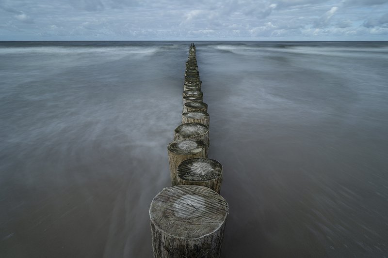breakwater, sea, sky, clouds, long exposure Resisting the Waves I фото превью