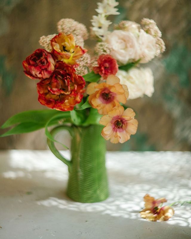 букет, цветы, оранжевый, зеленый, свет  фото превью