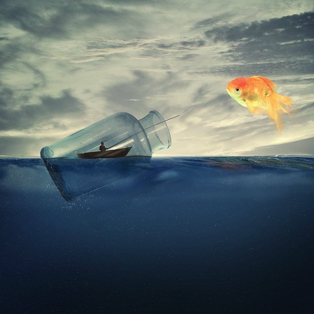 fish, gem, water, photoshop, psd, tutorials, manipulation, sky, clouds, reflection, gold, boar, fisherman, fishing, Caras Ionut